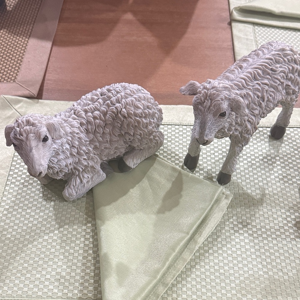 Ivory Sheep Figurine Set - Decorative Home Bath Accent